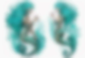 a tall woman made of water with turquoise hair riding a seahorse tattoo idea