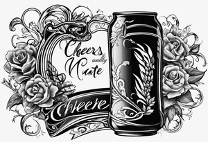 Cheers Mate text, armband +Cancer Ribbon +artistic tattoo idea