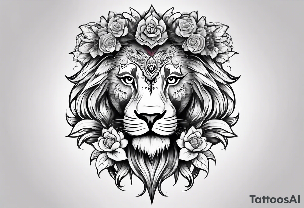 Lion, sugar skull,  flower tattoo idea