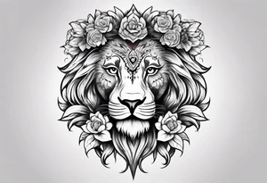 Lion, sugar skull,  flower tattoo idea