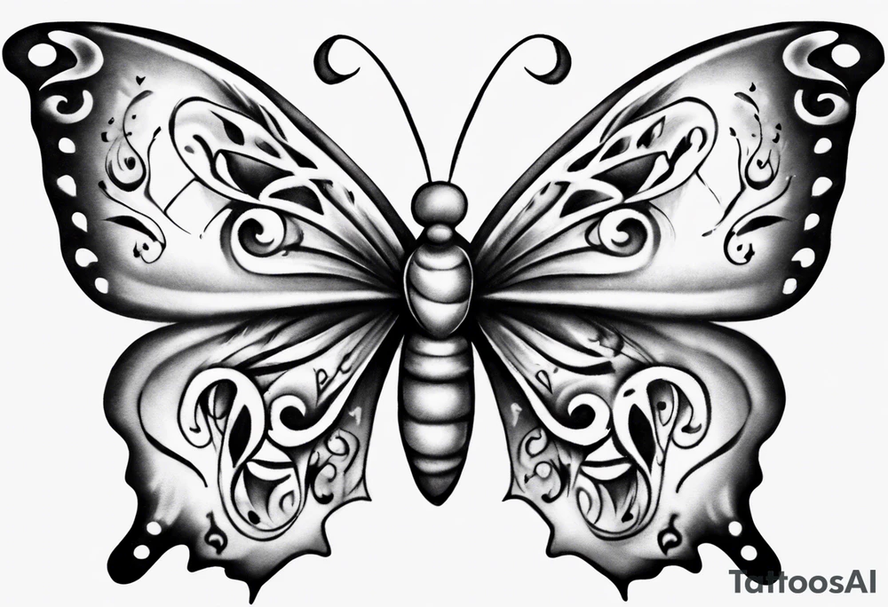 Butterfly with hearts, Layla Jones and 4ever and always designed in the wings tattoo idea