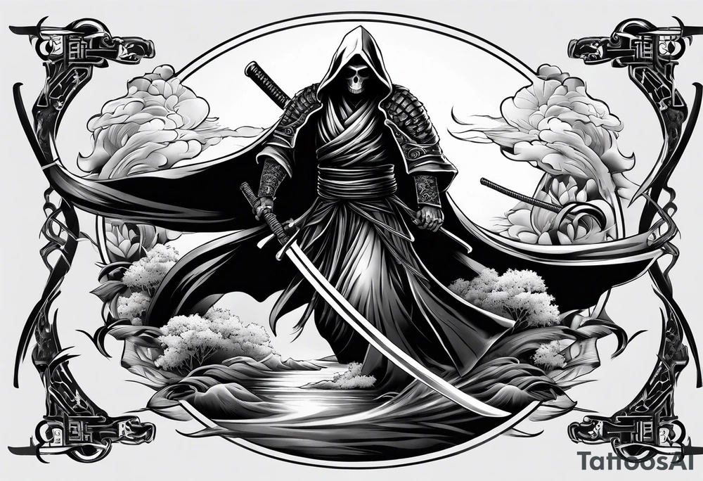 katana with grim reaper tattoo idea