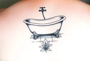 clawfoot bathtub with simple faucet and lily coming up out of the tile floor tattoo idea
