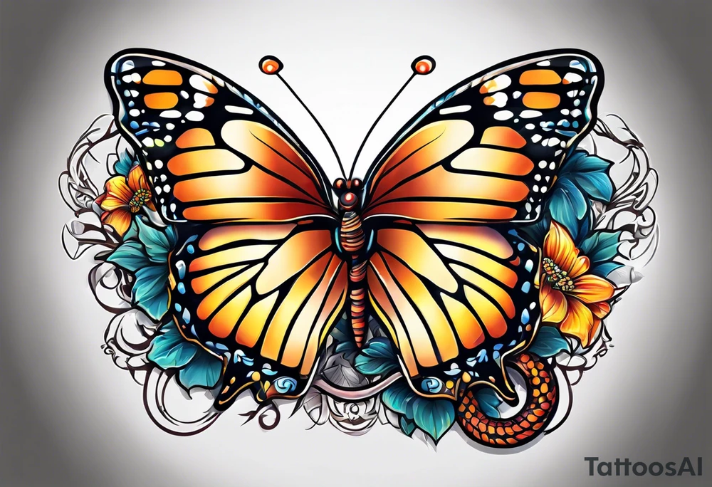 Butterflies with snake tattoo idea