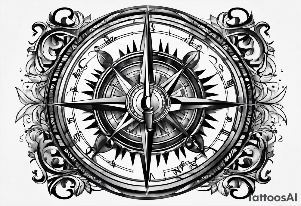 Music note compass tattoo idea