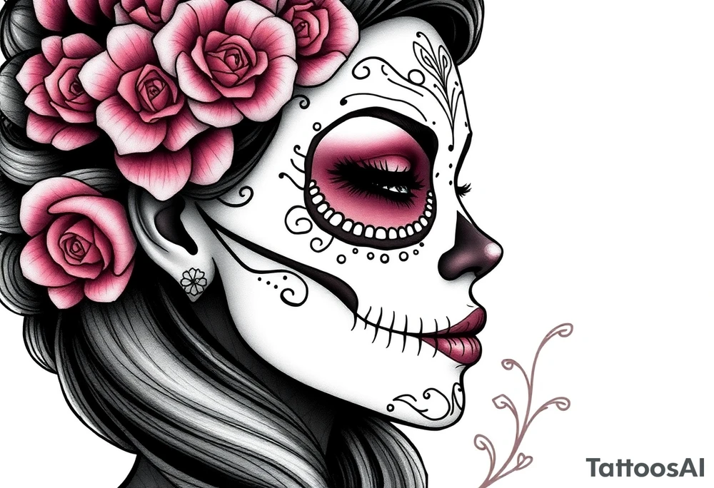 Beautiful woman sugar skull tattoo idea