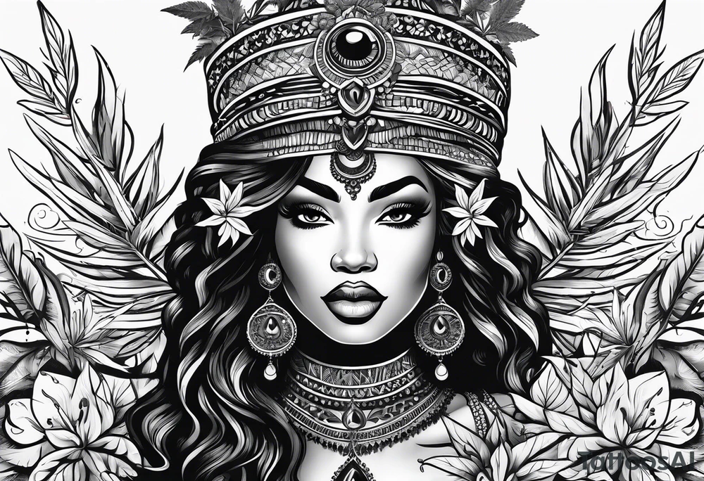 Black Goddess of marijuana tattoo idea