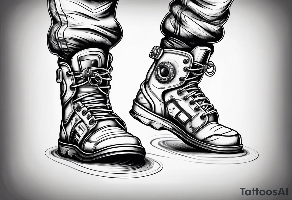 standing astronaut legs and feet tattoo idea