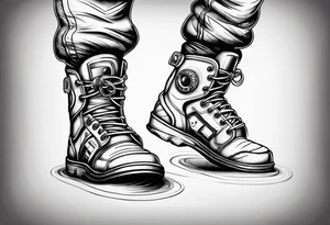 standing astronaut legs and feet tattoo idea
