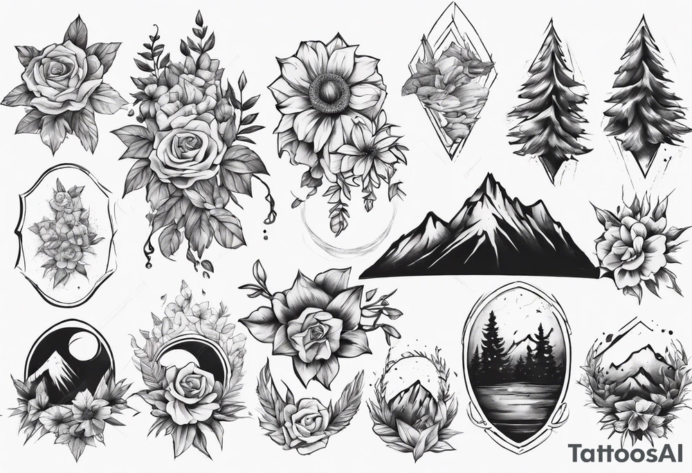moutains and floral tattoo idea
