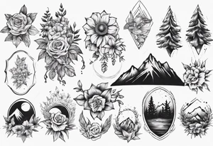 moutains and floral tattoo idea