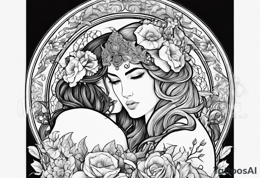 Hades and persephone with blue shadowns tattoo idea