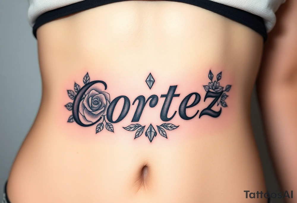 The name Cortez with roses and diamonds tattoo idea