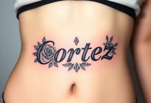 The name Cortez with roses and diamonds tattoo idea
