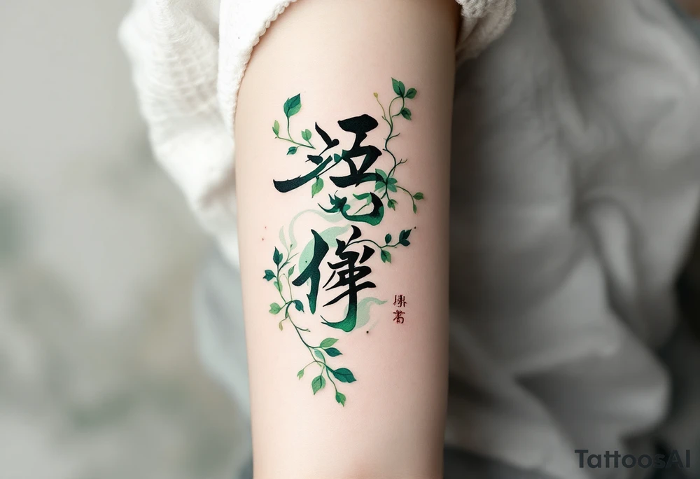 生 (shēng, “life”) in soft green with flowing water or vines speaks of growth and vitality. tattoo idea