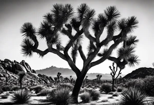 Single Joshua tree and bushes tattoo idea