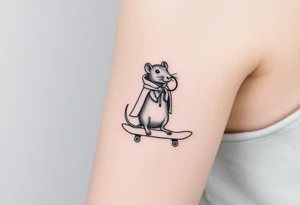 Old rat with a cloak and monocle leaning on a skateboard tattoo idea