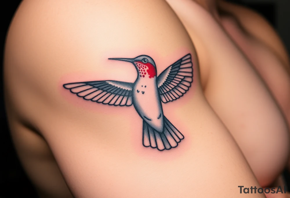 A hummingbird leaving a trail of glowing hieroglyphs as it flies(only red , blue and black are possible colors) tattoo idea