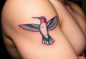 A hummingbird leaving a trail of glowing hieroglyphs as it flies(only red , blue and black are possible colors) tattoo idea