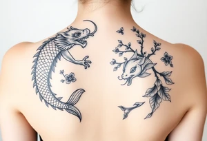 Dragon, coi fish, cherry blossom tree, ying yang tattoo idea