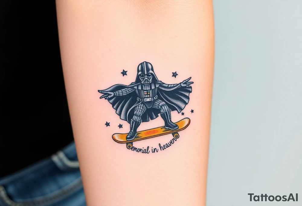 Darth Vader skateboarding > memorial in heaven > bullets
colorful
skateboard words "Darth Carter"
add date 12/29/88-01/06/24 tattoo idea