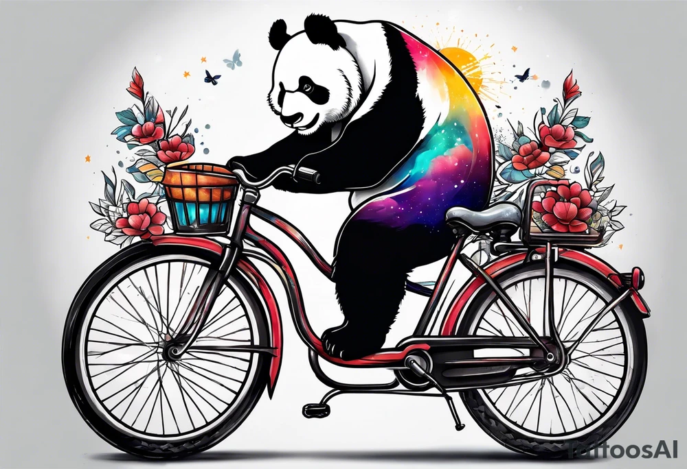 panda riding a bicycle tattoo idea