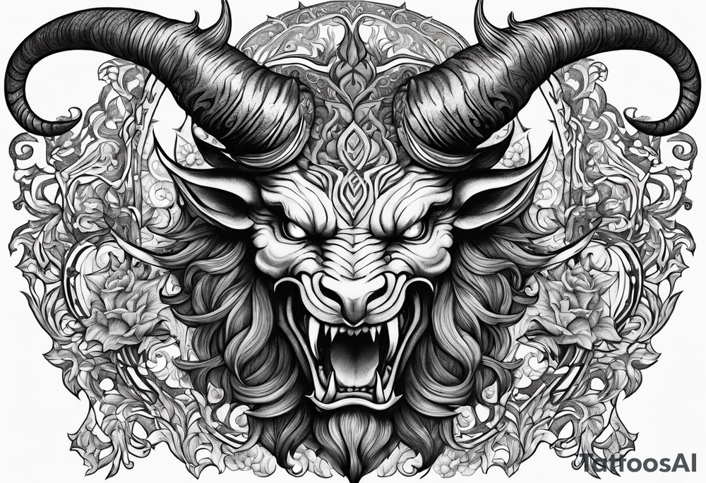 Horned Devil fighting with filigree tattoo idea