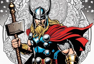 The Mighty Thor from comics in the 1980's with a vignette in the background tattoo idea