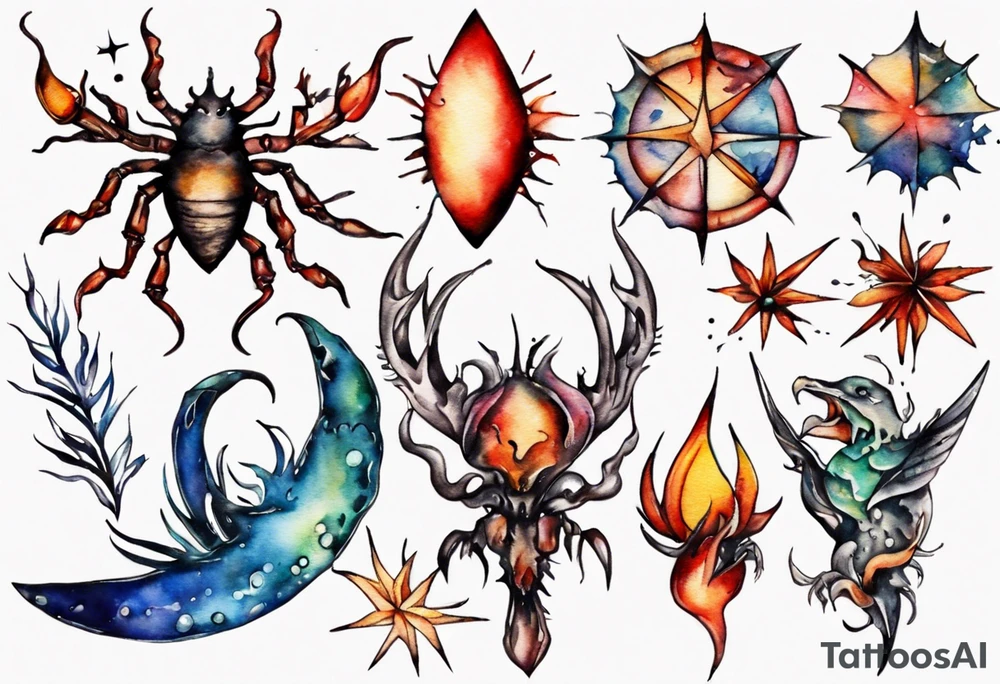sternzeichen krebs aquarell tattoo idea