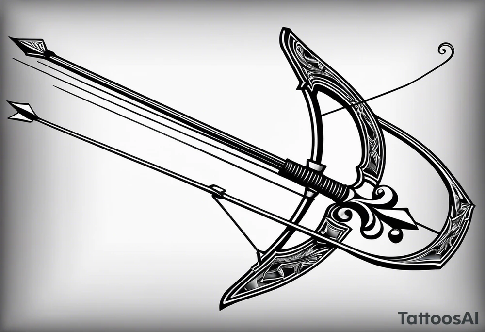 A loaded bow with 2 arrows. simplistic, minimalist and clean, even abstract. no people. very few lines. keep it simple tattoo idea