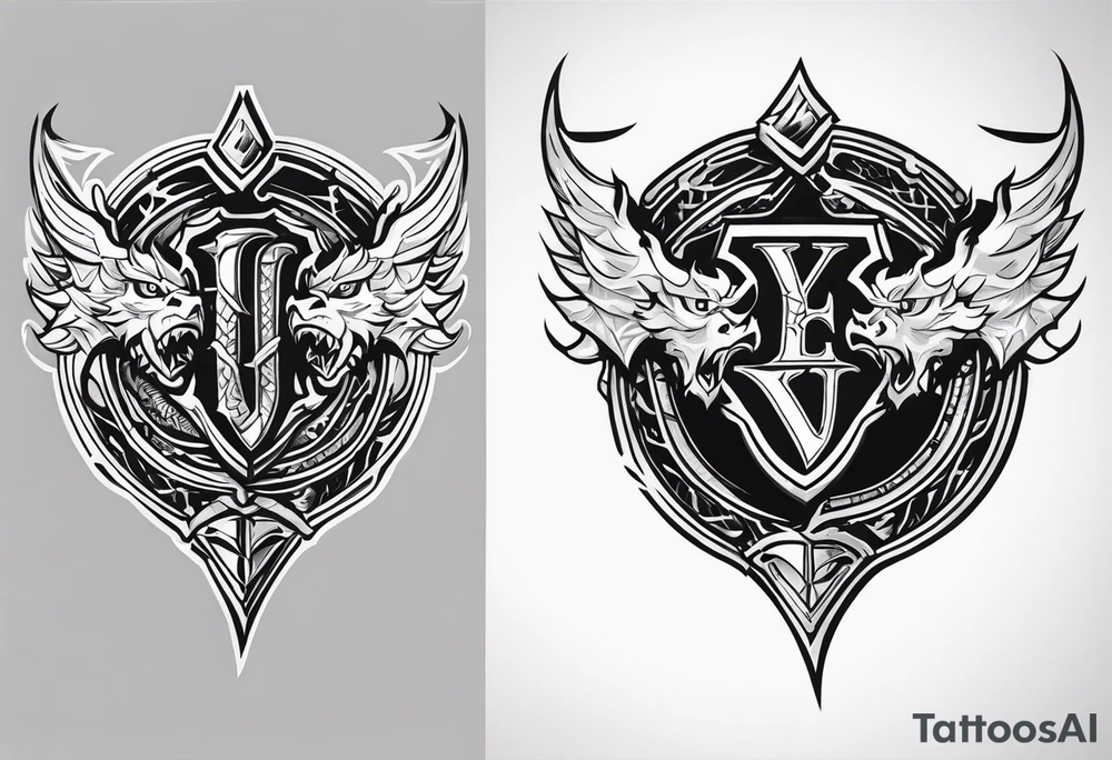 Valhalla sword shield dragon axe valkyrie tattoo idea