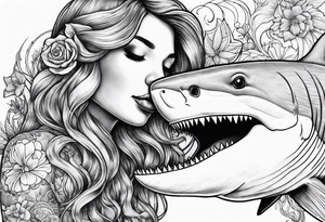 Mermaid kissing a shark tattoo idea