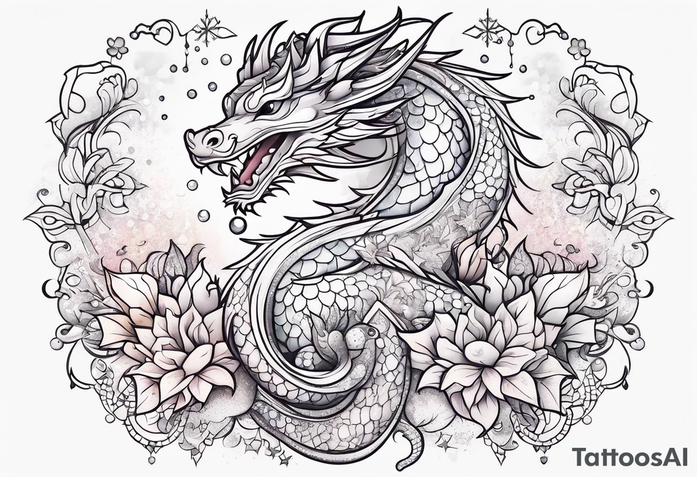 Constellation, kawaii dragon, snowflake tattoo idea