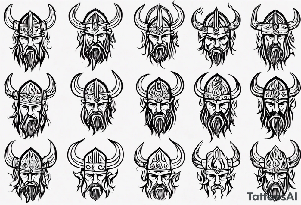 Viking head with flames tattoo idea