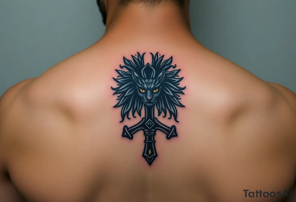 Black ankh leo zodiac sign tattoo idea