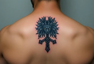 Black ankh leo zodiac sign tattoo idea