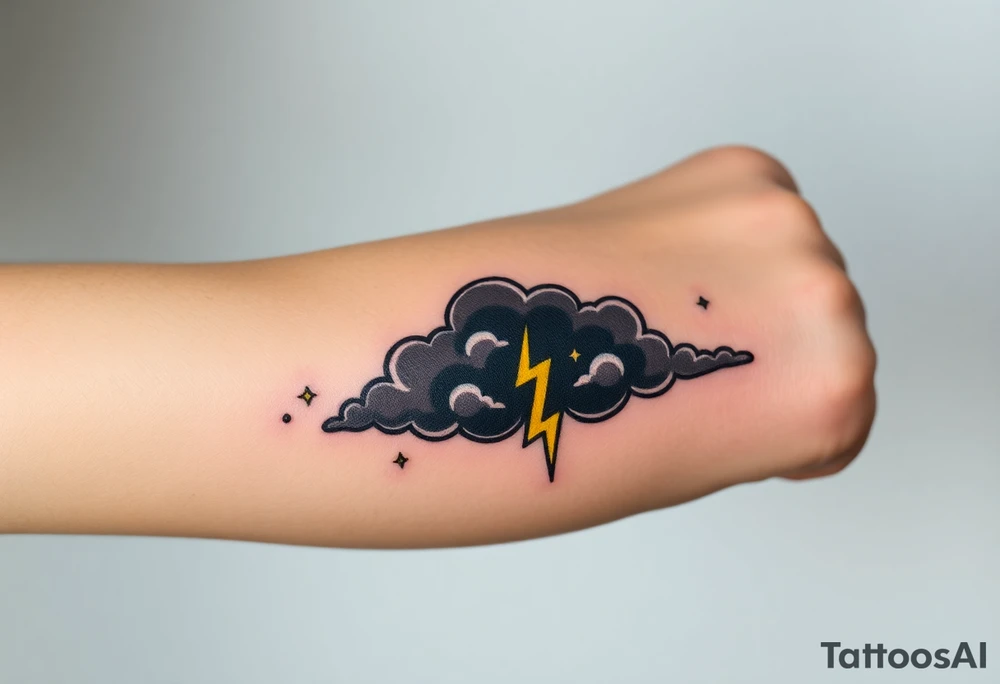 Black dark storm clouds with yellow lightning bolts tattoo idea