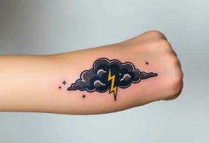 Black dark storm clouds with yellow lightning bolts tattoo idea