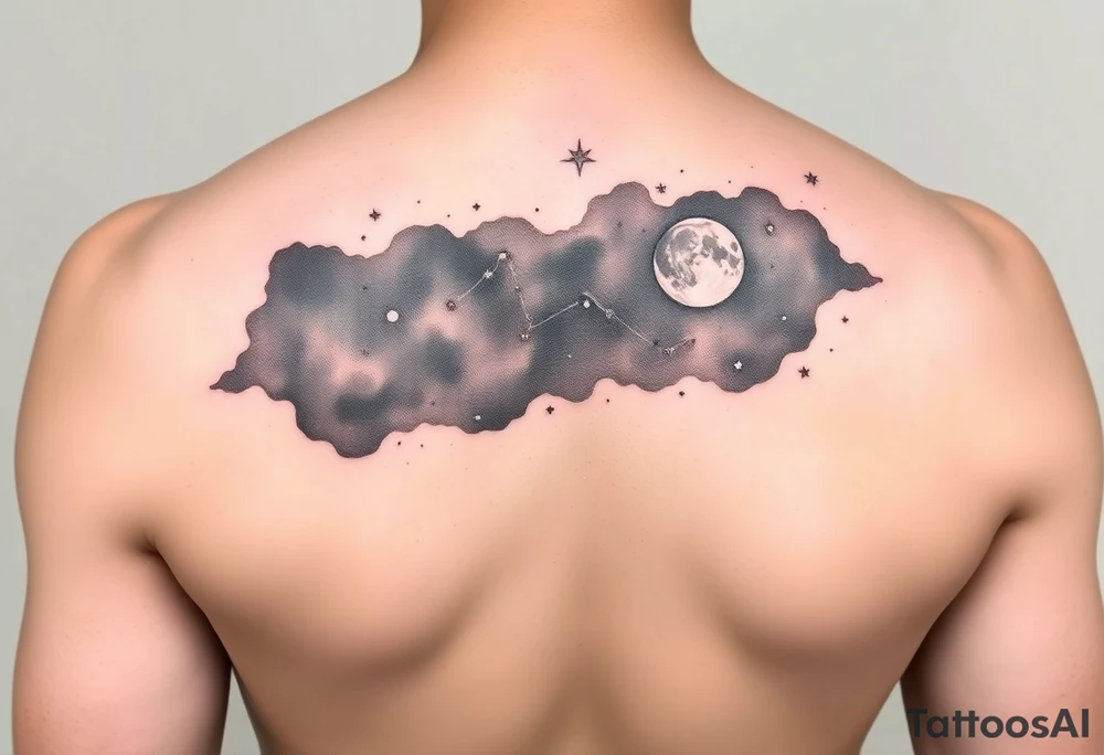 Night sky with a constellations, stars and moon tattoo idea Night sky with a constellations, stars and moon tattoo idea