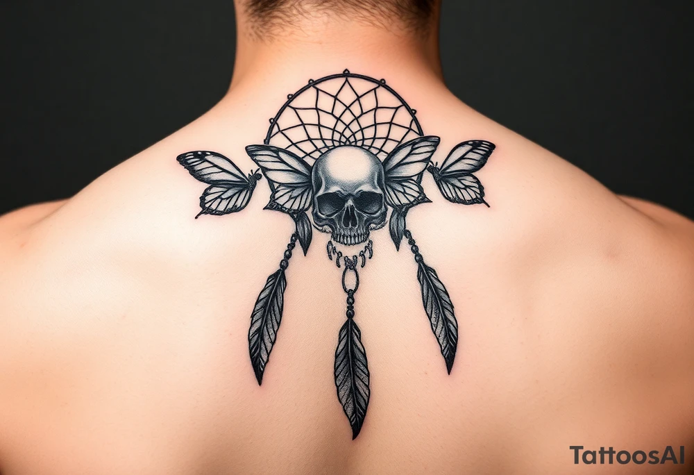 Small Dreamcatcher with butterfly's and skull tattoo idea