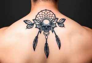 Small Dreamcatcher with butterfly's and skull tattoo idea