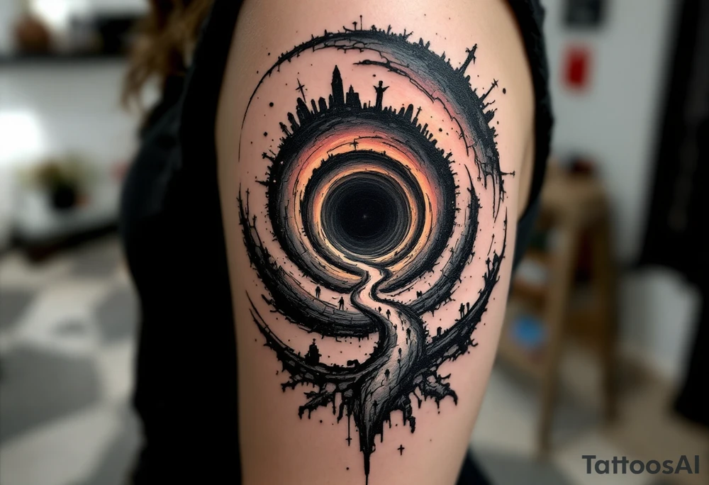 Human Civilisation is being sucked into a Black hole vortex tattoo idea
