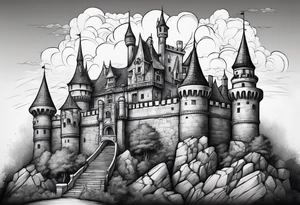 A Castle with legs and arms tattoo idea