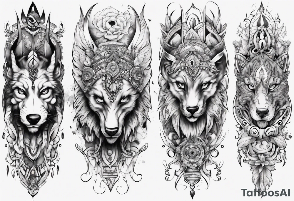 indian leg sleeve with maybe some animals evil looking tattoo idea
