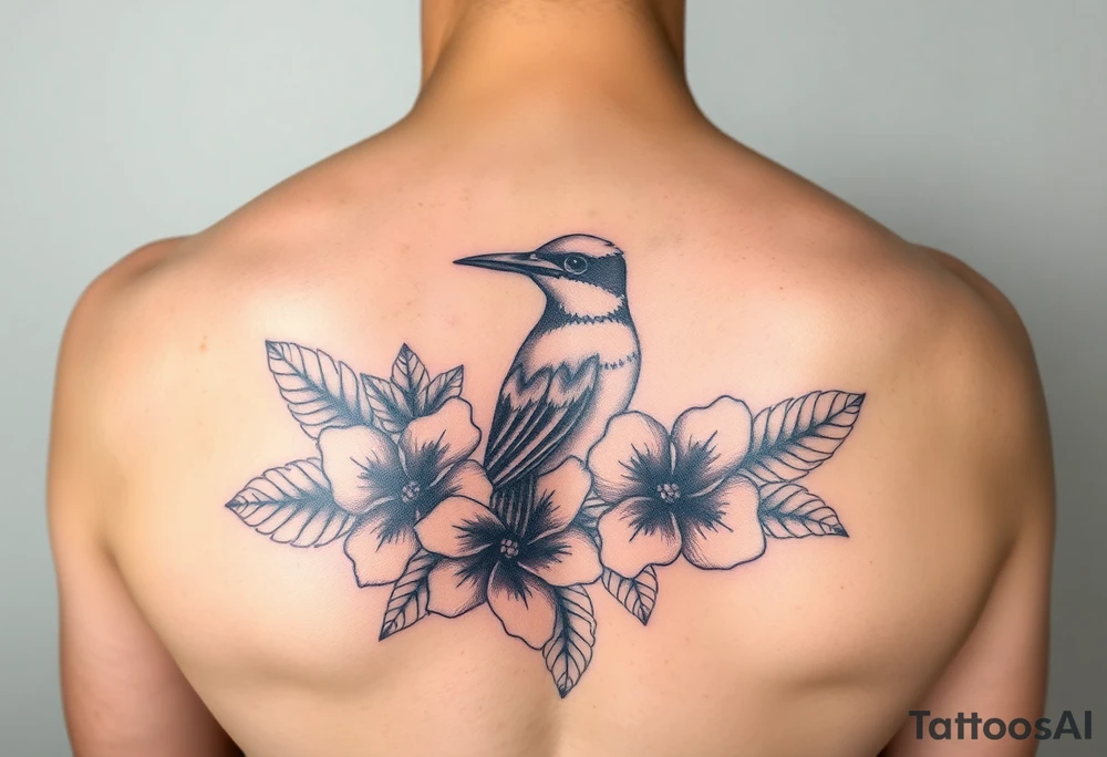 kolea bird hawaiian flowers and lei in color detailed tattoo idea