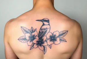 kolea bird hawaiian flowers and lei in color detailed tattoo idea