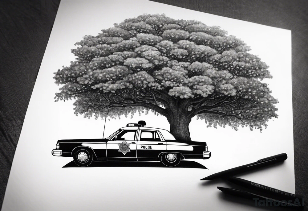 tree growing through police car tattoo idea