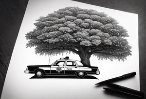 tree growing through police car tattoo idea