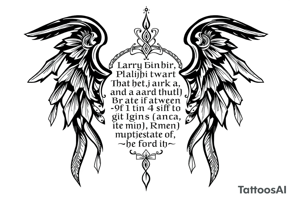 long ornament shaman style mytical with ancient rhyme writing tattoo idea