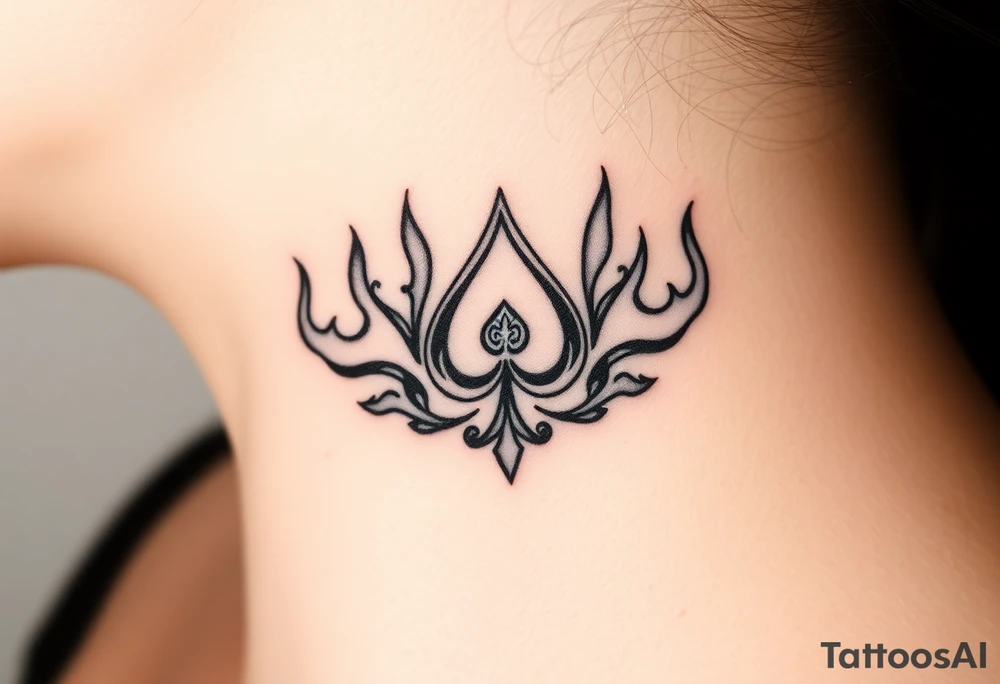 Q of spades surrounded by flames tattoo idea